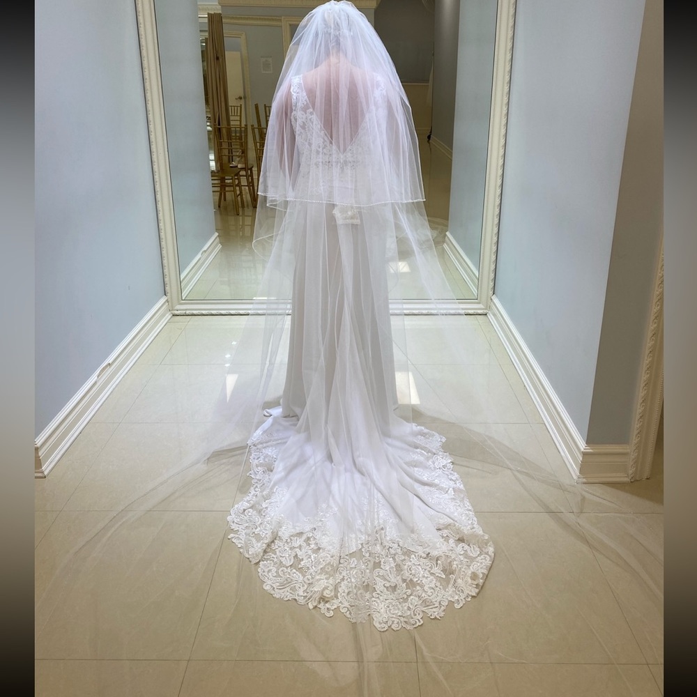 Ivory Wedding Veil with Comb and Blusher 30/130" CLEAR CRYSTAL EMBELLISHMENTS